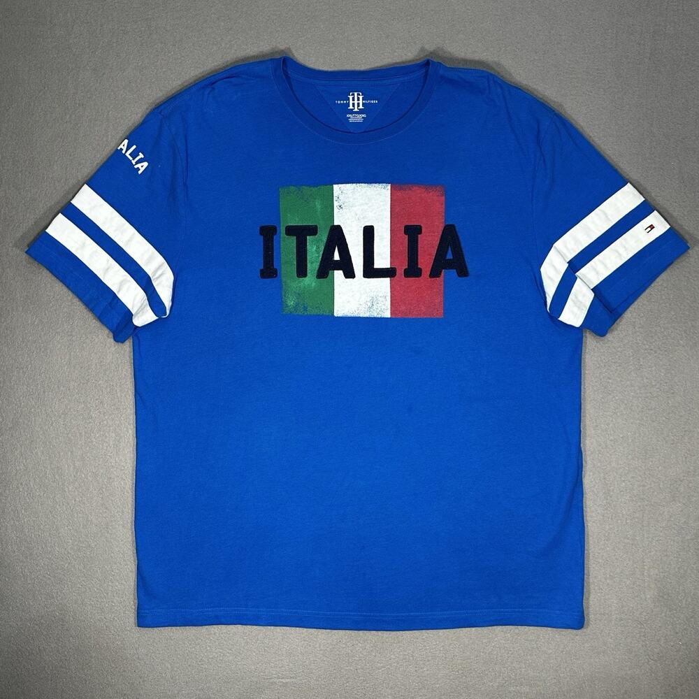 Tommy Hilfiger Italia T-Shirt Men’s XXL Blue Italian Flag Spellout